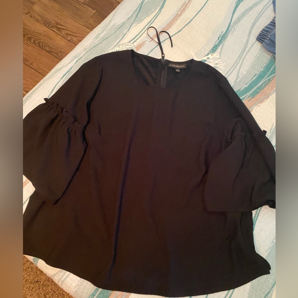Lane Bryant 18/20 Black Ruffled Bell Sleeve Blouse